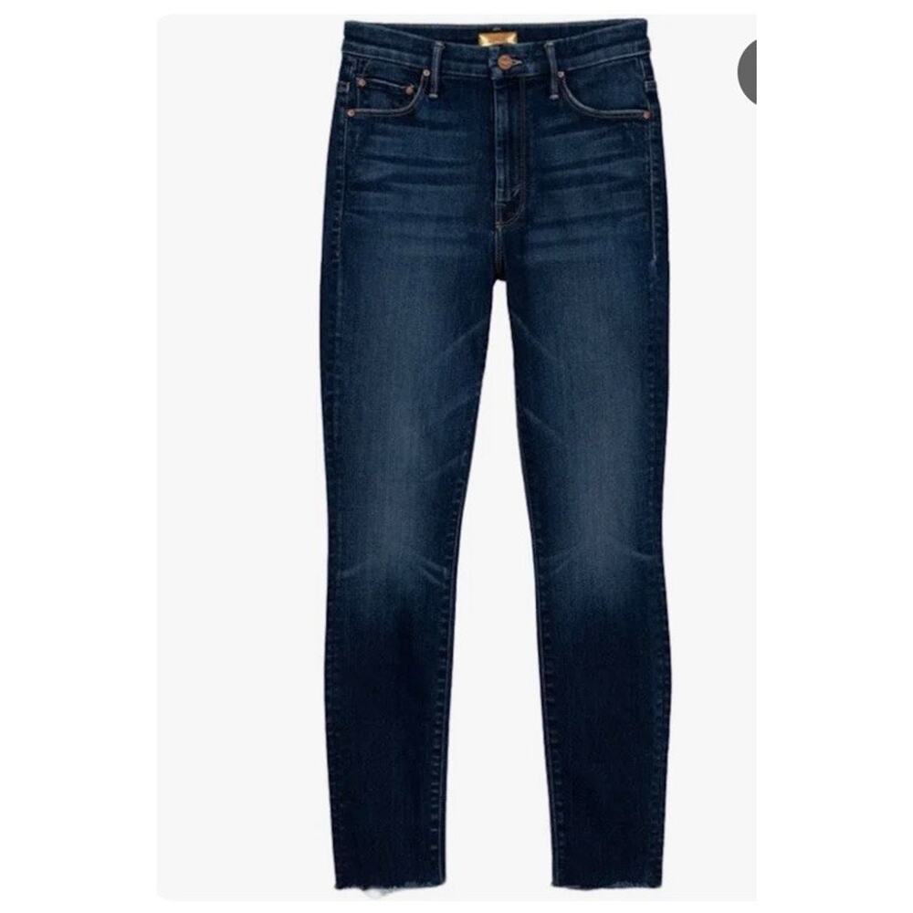 NEW MOTHER High Waisted Looker Ankle Fray‎ Dark Wash Jeans Tongue and Chic Sz 25